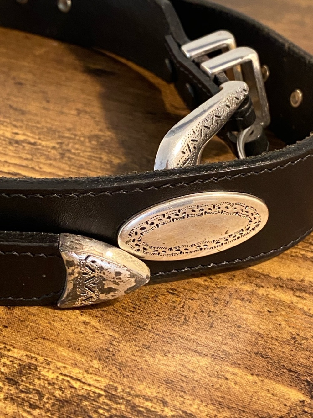 Brighton Black Leather Belt with Silver Western Buckle - Picture 2 of 8